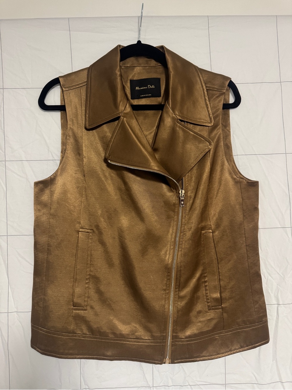 Massimo Dutti Metallic Bronze-Brown Moto Vest